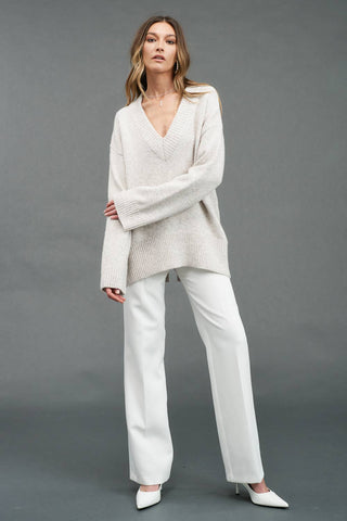 Oversized V-Neck Sweater Pullover Oatmeal