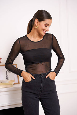 Long-Sleeve Stretch Mesh Top
