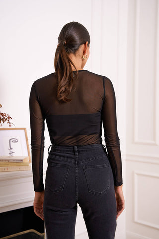 Long-Sleeve Stretch Mesh Top