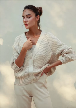 Cotton Rich Textured V-Neck Cardigan Geometric texture