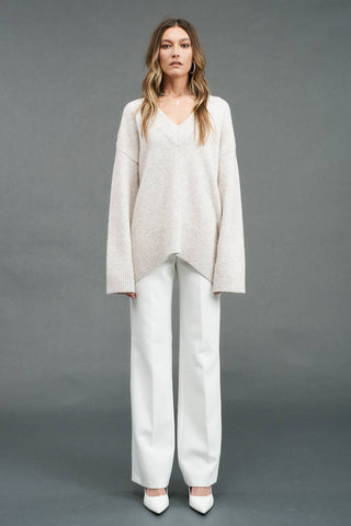 Oversized V-Neck Sweater Pullover Oatmeal