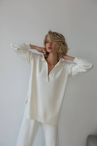 Polo Collar Detail Oversized Jumper