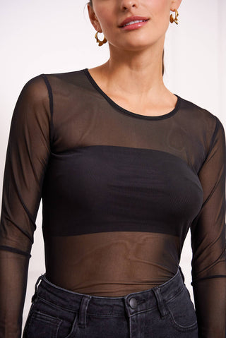 Long-Sleeve Stretch Mesh Top