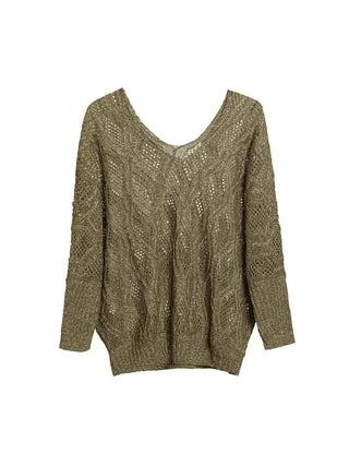 Thin V-Neck Open Knit Top