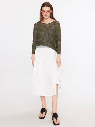 Thin V-Neck Open Knit Top