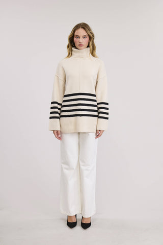 Turtleneck Striped Sweater Pullover