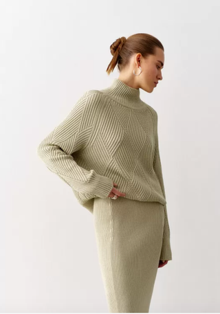 High Neck Knitted Sweater With Geometric Print