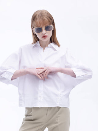 White Back Pleated Short Shirt