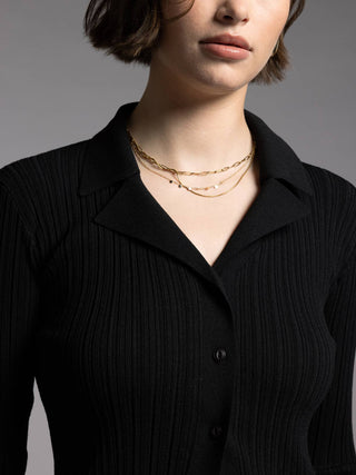 Notch Collar Knitted Top