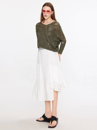 Thin V-Neck Open Knit Top